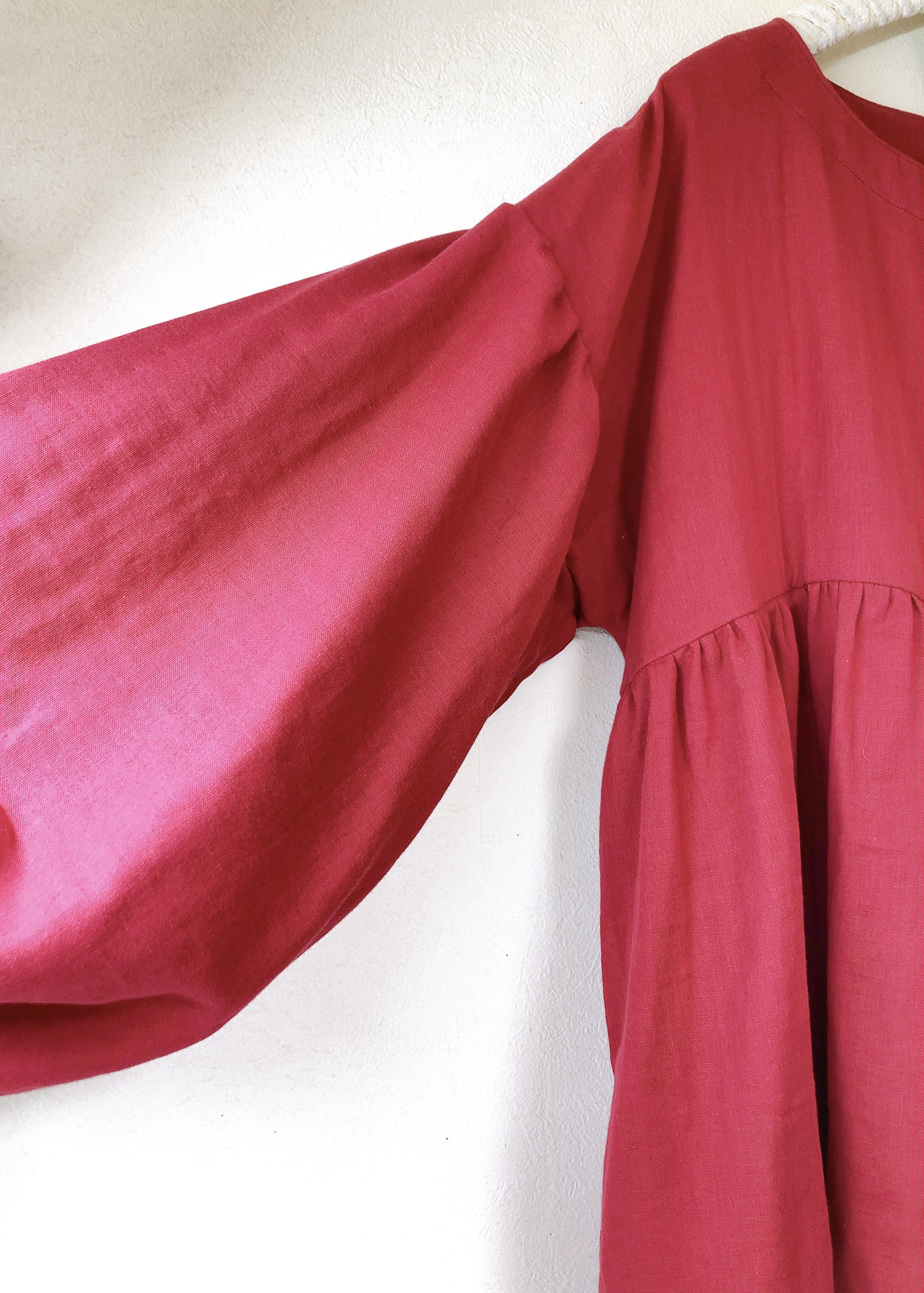 ❤️ふんわりバルーン袖のギャザーチュニック ❤️ふわふわダブルガーゼ ❤️ガーネット❤️身幅調整/お色変更可能