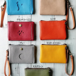 【送料無料】小銭入れ付きパスケース　キーケース　リール付き　カードケース　マルチポーチ　ストラップ付　本革　７色 9枚目の画像