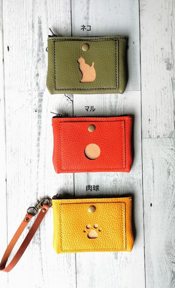 【送料無料】小銭入れ付きパスケース　キーケース　リール付き　カードケース　マルチポーチ　ストラップ付　本革　７色 8枚目の画像