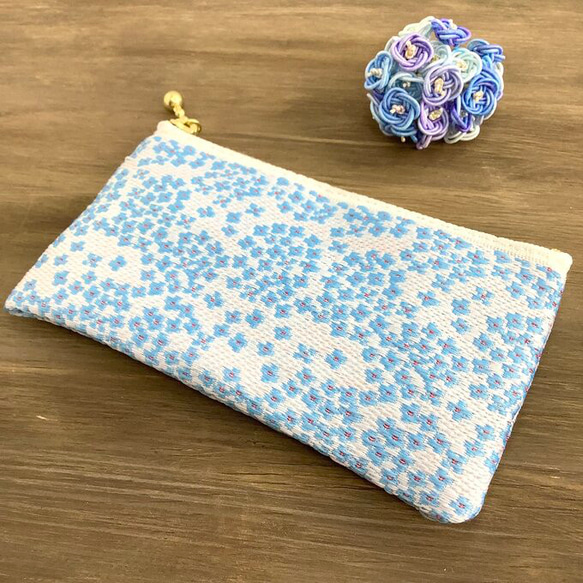 畳縁　零錢包　繡球花　日式　藍色的 第1張的照片