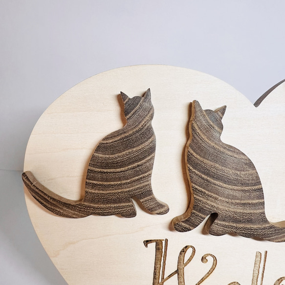 猫　ウェルカムプレート　セミオーダー 名入れ 木製 ねこ シルエット ウェルカムボード 玄関 木製雑貨　送料無料 3枚目の画像