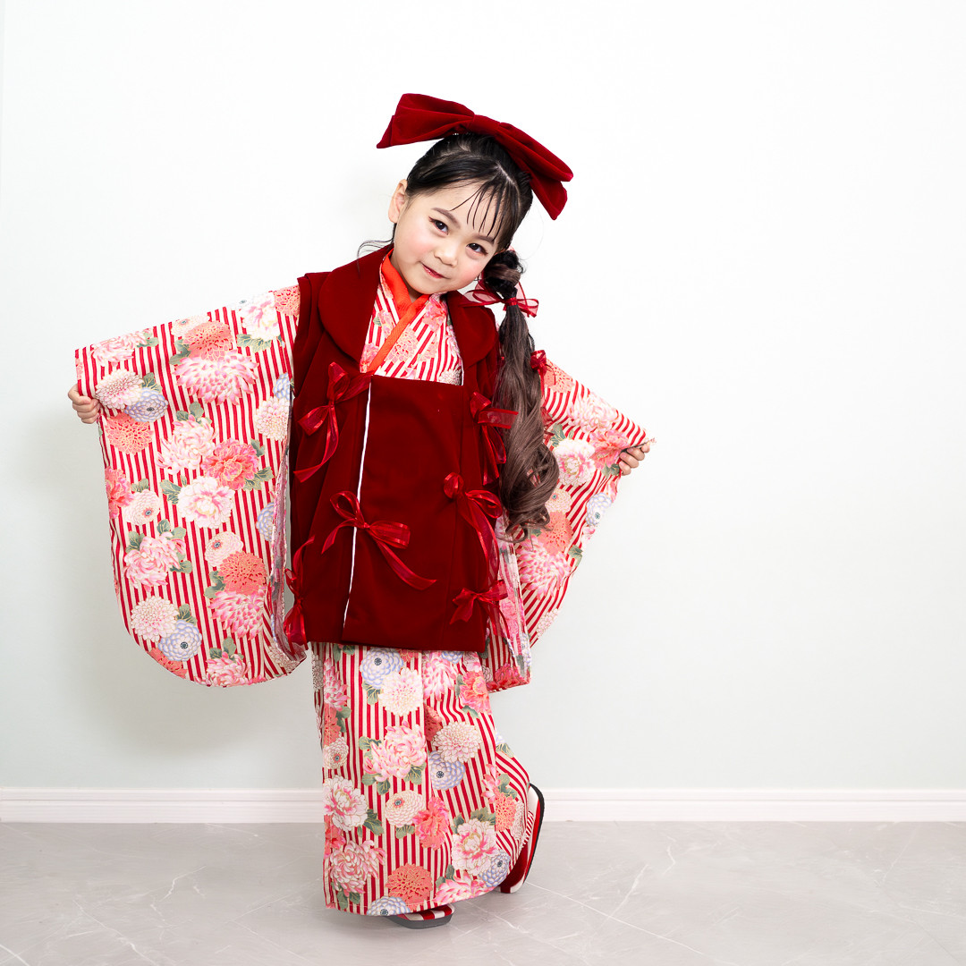 2step着物に合う被布（ベロア×リボン）