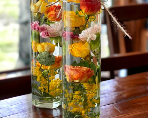 花かんざしとミモザのハーバリウム　2本セット 瓶の中に春を詰めよう！ミモザと花かんざしを使ったハーバリウム