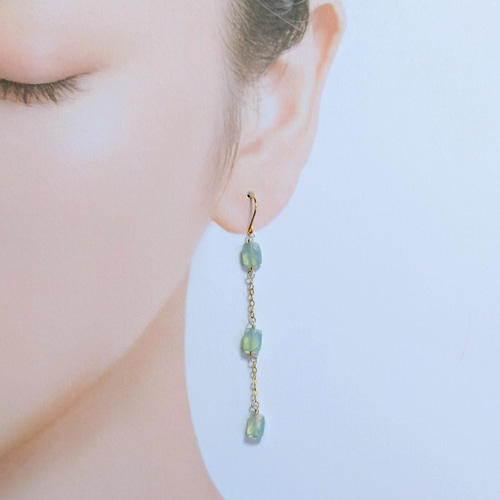 14kgf☆天然石オパール ロングピアス ピアス（フック・チェーン