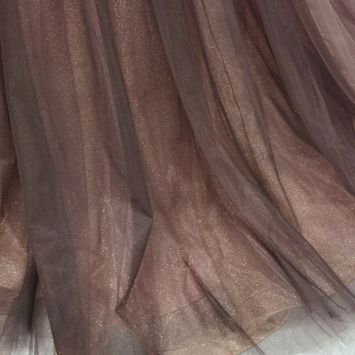 送料無料！カラードレス ブラウン ベアトップ キラキラチュール 大人っ  