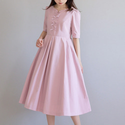 【jolie mignon】メモリーツイルリボン付き半袖タックフレアワンピース 大人フェミニンな一着！】リボン付き 半袖タックフレア