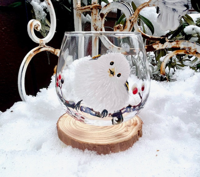シマエナガの雪遊び ♪ シーグラスアート（❈〖雪の妖精