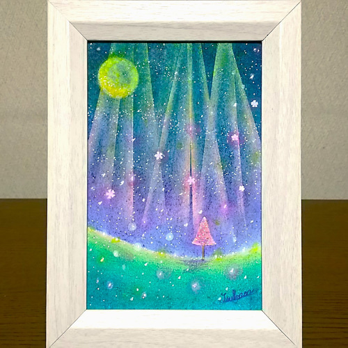 パステルアート 夜桜と春のオーロラ パステル画原画 絵画 T's