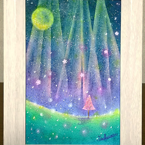 パステルアート 夜桜と春のオーロラ パステル画原画 絵画 T's パステルアート 夜桜と春のオーロラ パステル画原画 絵画 T's
