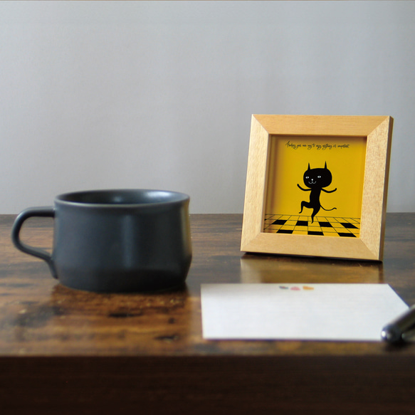 【額付き】 北欧　ネコ　猫　絵　絵画　アート　ポスター　黒猫　イラスト　グッズ　猫モチーフ　雑貨「ねこのひげ　0087」 2枚目の画像