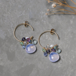 #1000 最精細切割的石堇石（薰衣草石英）和藍色天然石環形耳環 第4張的照片