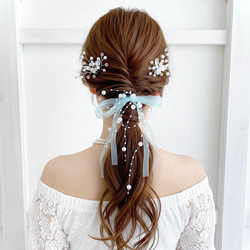 ミントグリーン】パール オーガンジーリボン ヘアリボン ヘア