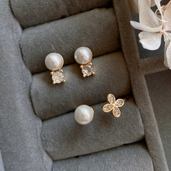 [母親節早鳥]＼戒指選擇/小寶石與貝殼珍珠連結套裝 第3張的照片