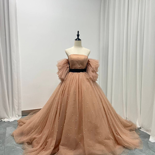 送料無料！ウェディングドレス パール ベアトップ 編み上げ 可愛い  