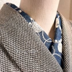 綿の刺繍半衿  デニムカラーのサークル模様 2枚目の画像