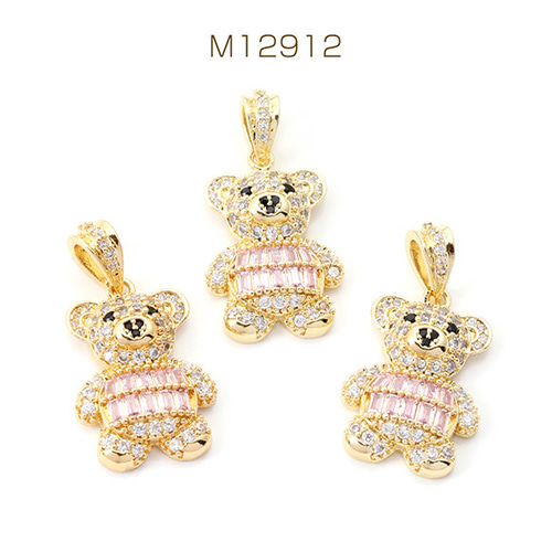 M12912 1個 高品質ジルコニアチャーム くま クマ ベア ゴールド 15