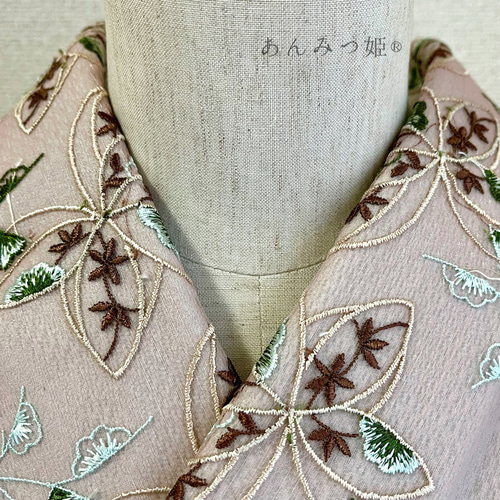 洗える刺繍半衿 渋色リーフ【ラスト】 和装小物（帯・半襟） 半衿