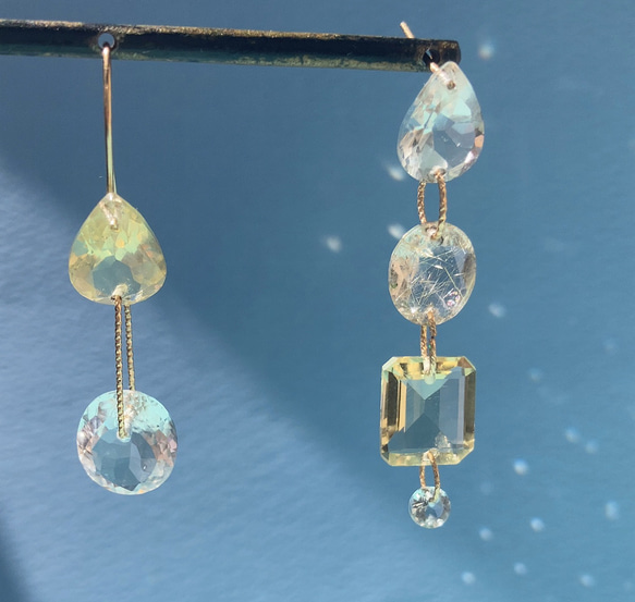 Prana gem drops ✴︎レモンクォーツ✴︎アクアマリン ✴︎クリスタル✴︎ゴールデンルチル 2枚目の画像