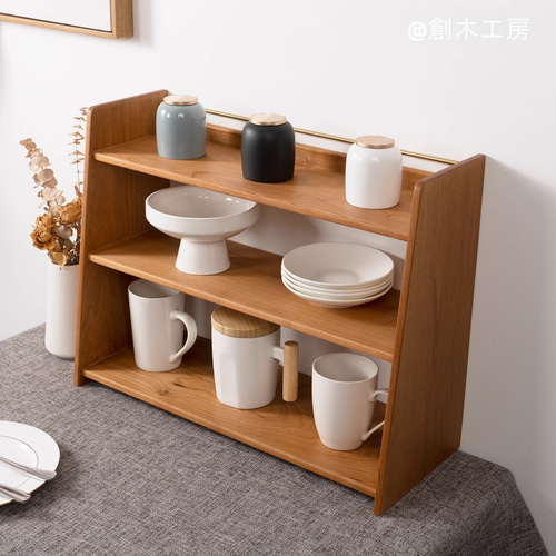 キッチンラック 食器棚 収納 天然無垢材 木製 幅52cm 大容量