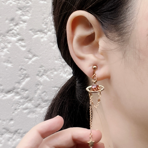 土星と流れ星 ピーチ イヤリング ピアス ノンホール イヤリング