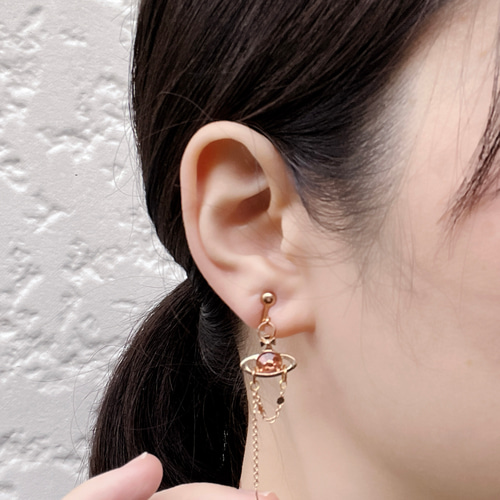 土星と流れ星 ピーチ イヤリング ピアス ノンホール イヤリング