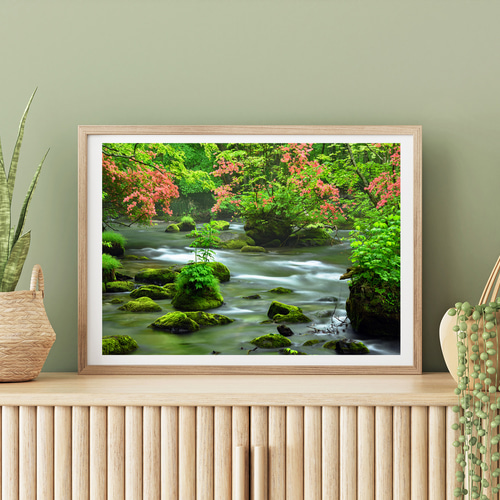 ツツジ咲く新緑の奥入瀬渓流 三乱の流れ インテリアアートポスター