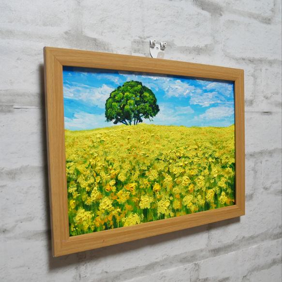 油絵 油彩 油彩画 絵 絵画　【黄色い菜の花畑の一本木】 3枚目の画像