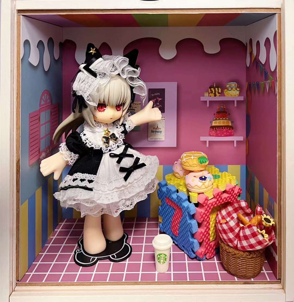 JANAYA ハンドメイド　オビツ11 ob11服　黒猫ワンピース　　4点セット 3枚目の画像