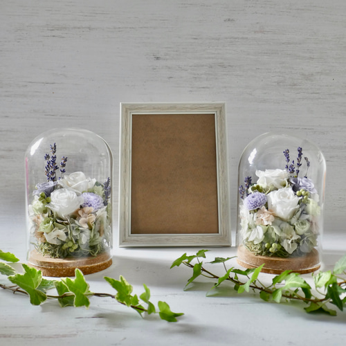 バラのお供え　プリザーブドフラワー　一対　ガラスドーム　仏花　お供え 仏花 お供え プリザーブドフラワー #天目（てんもく） ガラスドーム