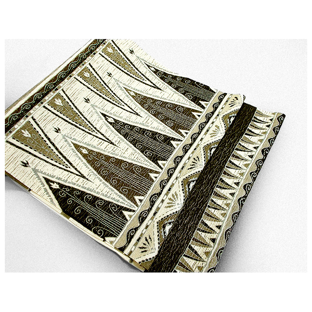 袋帯（モノトーンジャワ更紗風文様）（グレー色濃淡）