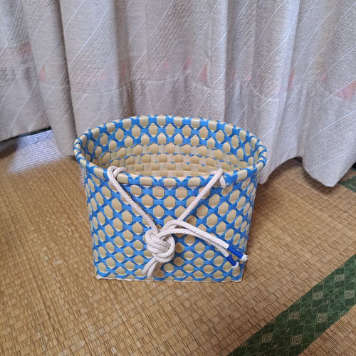 PPバンドかご(模様編み はけご 小)、収穫かご、プラカゴ 模様a