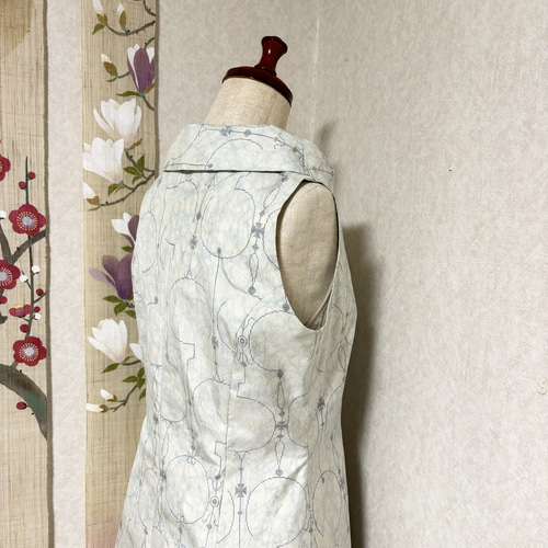 白大島ロールカラープリンセスラインワンピース 観桜 ワンピース Lotus