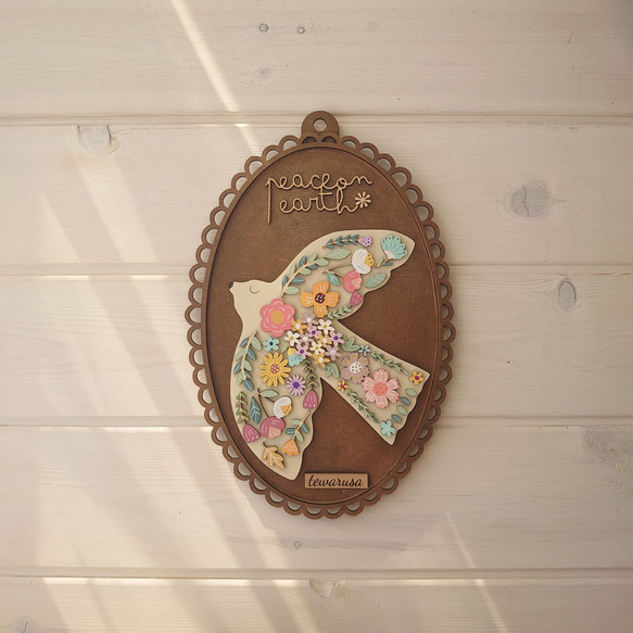 母の日 ギフト プレゼント  北欧 木製 壁飾り インテリア パネルアート大【ハトwax】 4枚目の画像