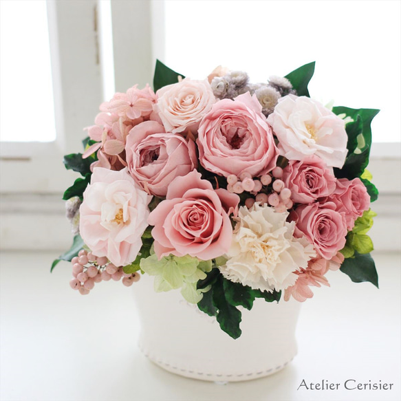 プリザーブドフラワー＜シャルロットM＞くすみピンク 【Creema限定】お祝い 1枚目の画像