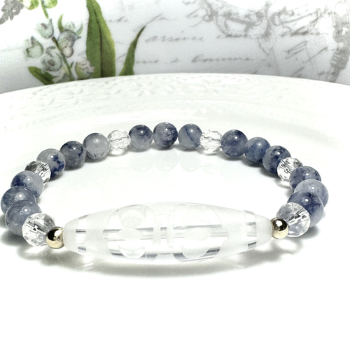 天然石 ブレスレット デュモルチェライト 64面カット 水晶