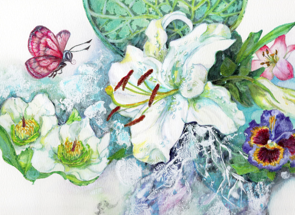 水彩画（原画）ユリ カサブランカ 絵画 Kaji yoco 通販 17490398