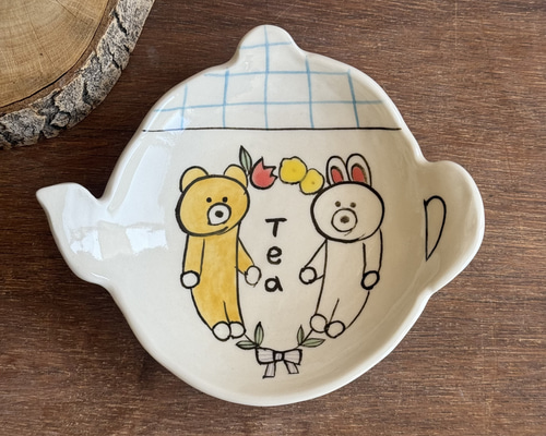 ティーポット皿（くまとうさぎ、Tea） 小皿 丸山仁未 通販