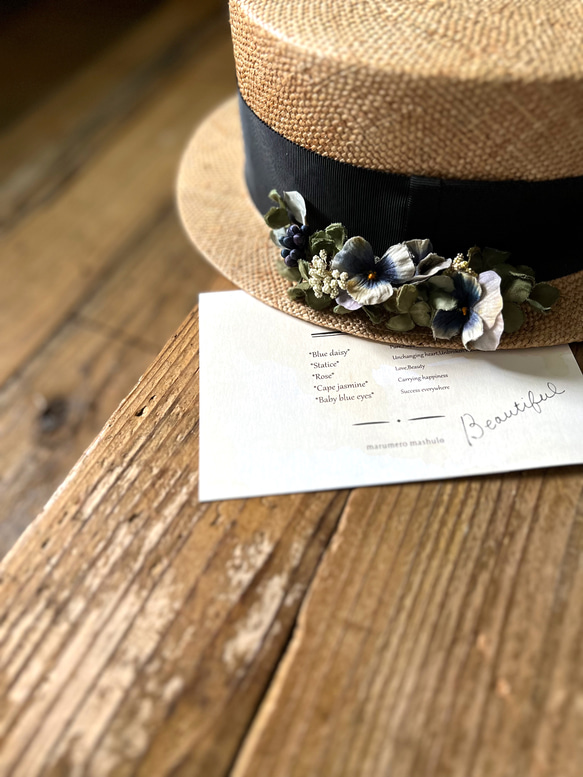 【受注制作】布花　silkパンジーとクローバーの首飾りコサージュ 3枚目の画像