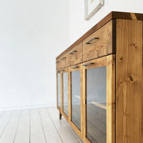 送料無料] 無垢 ショーケース カップボード 食器棚 サイドボード