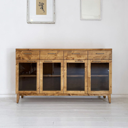 送料無料] 無垢 ショーケース カップボード 食器棚 サイドボード