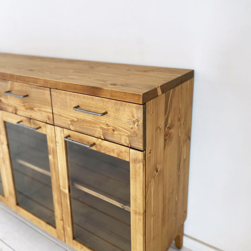 送料無料] 無垢 ショーケース カップボード 食器棚 サイドボード