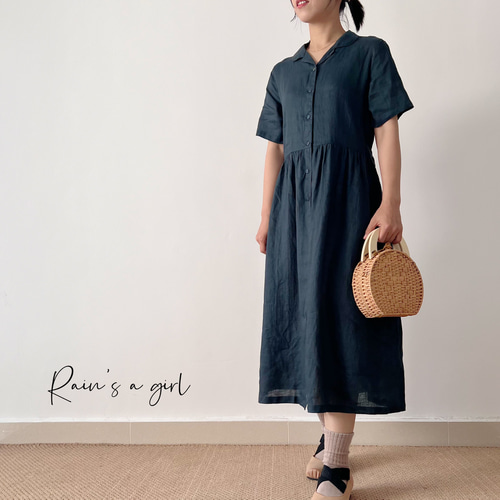 Y's リネン半袖ロングシャツ、ワンピース KOEISTORE ワンピース レディース 春 夏 春夏 紺 シャツ