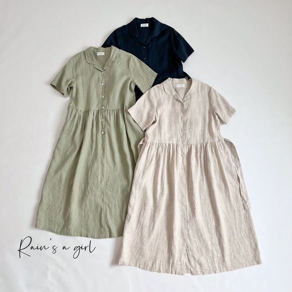 リネン100% バーバリー　シャツワンピース　前開き　ベージュ　9/M位　半袖 バーバリー Burberry シャツワンピ ワンピース ベージュ 100