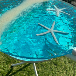 現物有り即納　天国の島　幻のビーチ　スターフィッシュ　ガラスガラスサイドテーブル丸  カメ　 1枚目の画像