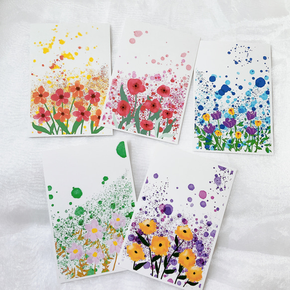 お花デザイン　5枚セット　ポストカード　はがき　イラスト　アート 1枚目の画像