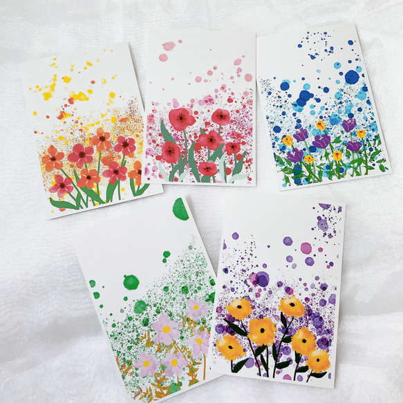 お花デザイン　5枚セット　ポストカード　はがき　イラスト　アート 4枚目の画像