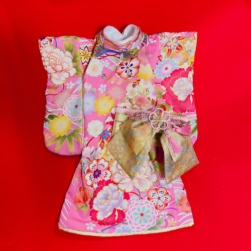 犬服　振り袖　着物　ハンドメイド　1 犬の着物✨犬用本格大振袖 お引き摺り M ピンク 金彩入り正絹 犬
