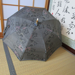 蔦模様・手織り紬日傘（傘袋付き） 2枚目の画像