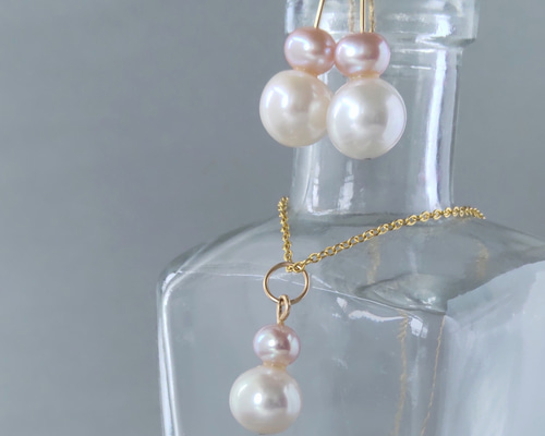 セット割』k14gf淡水ツインパール ピンク ピアス イヤリング