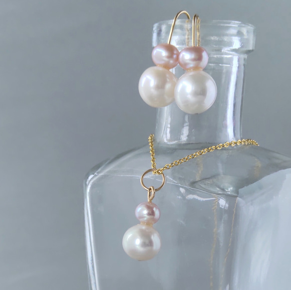 セット割』k14gf淡水ツインパール ピンク ピアス イヤリング